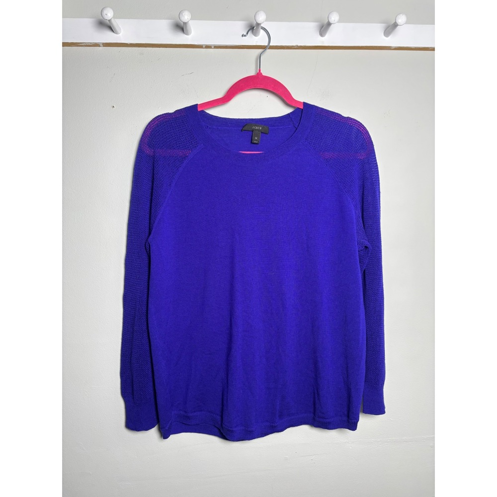 J Crew 100% Merino Wool Royal Blue Mesh Sleeve Sweater Womens M